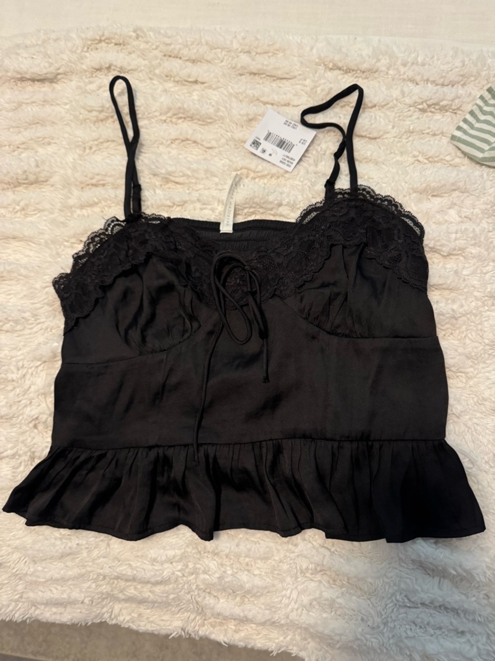 American Eagle Outfitters Black Lace-Trim Ruffle Cami
